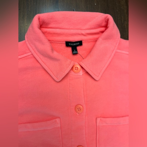 Talbots Beach Terry Shacket Size Small Bright Coral Spring Cozy Cruise Casual - Picture 6 of 13